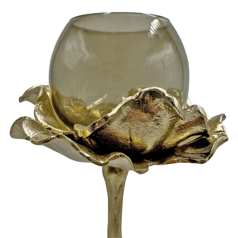 Bergamo Art Set of 2 Decorative Handmade Aluminum and Glass Candle Holder Gold