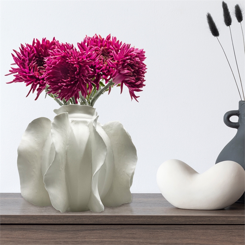 Bergamo Art 11 Inch Wide White Ceramic Vase in White