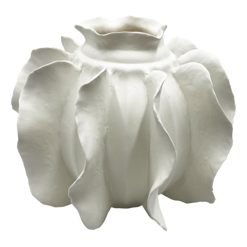 Bergamo Art 11 Inch Wide White Ceramic Vase in White