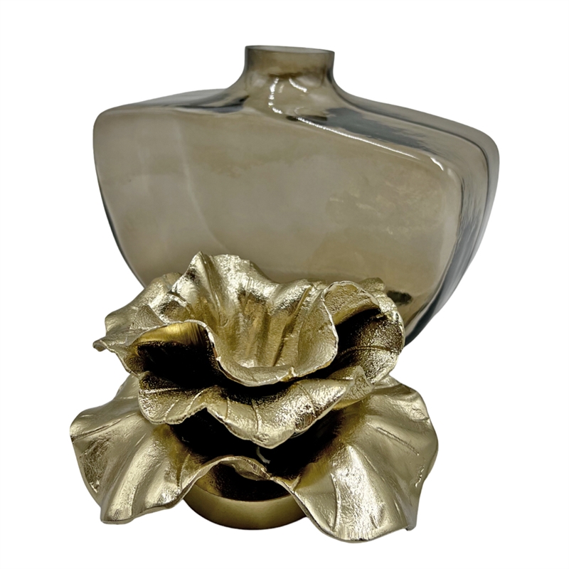 Bergamo Art Decorative Handmade Aluminum and Glass Perfume Bottle Sculpture Gold