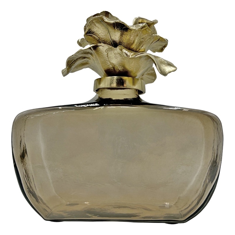 Bergamo Art Decorative Handmade Aluminum and Glass Perfume Bottle Sculpture Gold