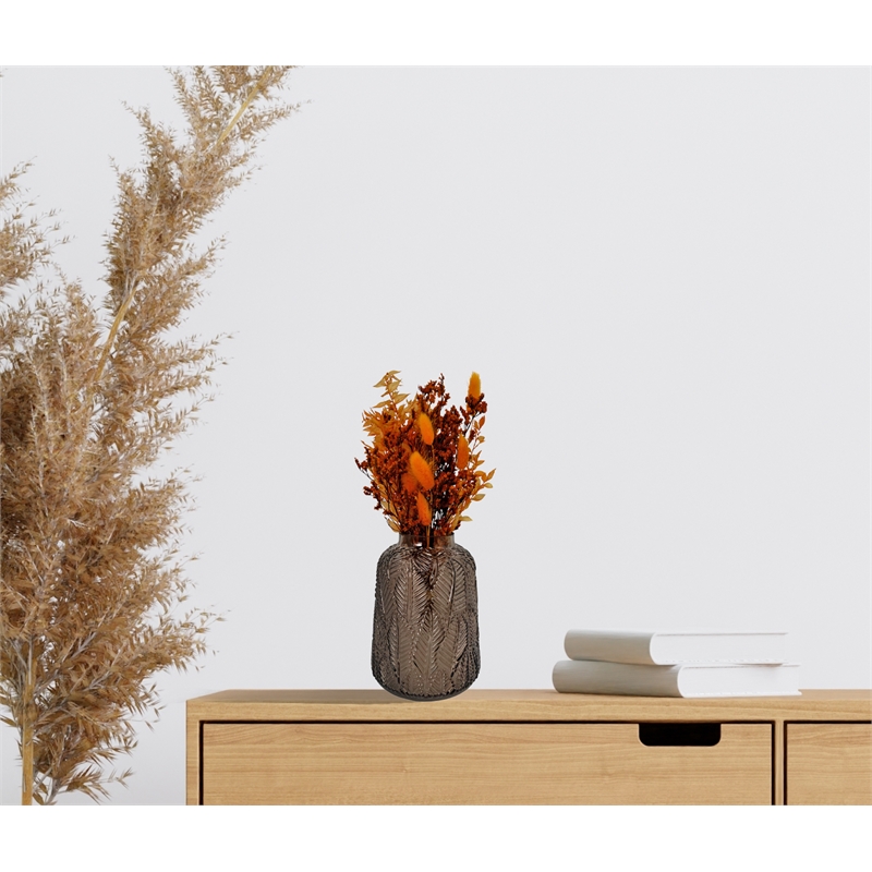Bergamo Art 8 Inch Tall Decorative Handmade Glass Modern Flower Vase in Brown