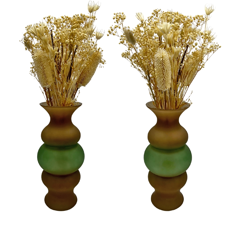 Bergamo Art Set of 2 Decorative Handmade Glass Bubble Flower Vases Green Brown