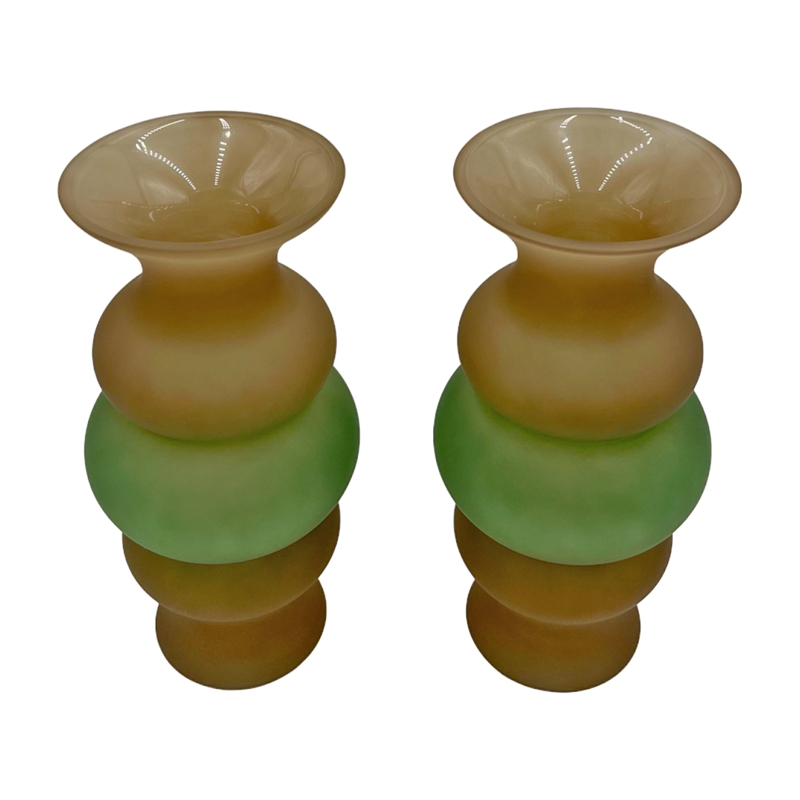 Bergamo Art Set of 2 Decorative Handmade Glass Bubble Flower Vases Green Brown
