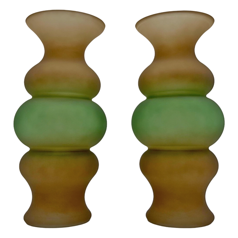 Bergamo Art Set of 2 Decorative Handmade Glass Bubble Flower Vases Green Brown