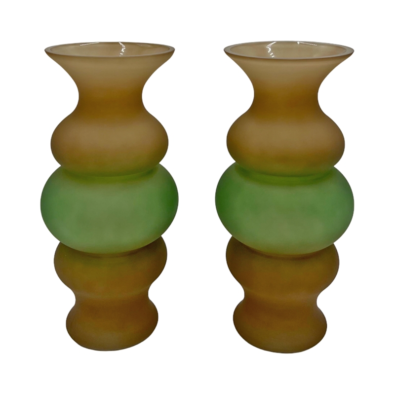 Bergamo Art Set of 2 Decorative Handmade Glass Bubble Flower Vases Green Brown