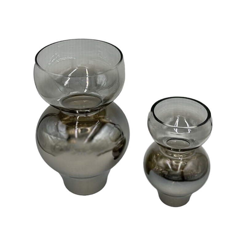 Bergamo Art Set of 2 Decorative Handmade Glass Vases for Flowers in Silver