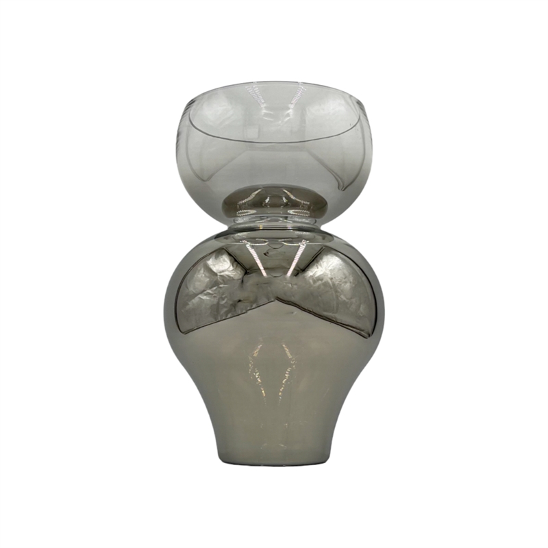 Bergamo Art Set of 2 Decorative Handmade Glass Vases for Flowers in Silver