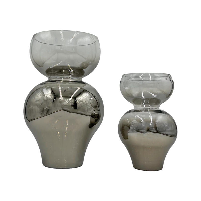Bergamo Art Set of 2 Decorative Handmade Glass Vases for Flowers in Silver