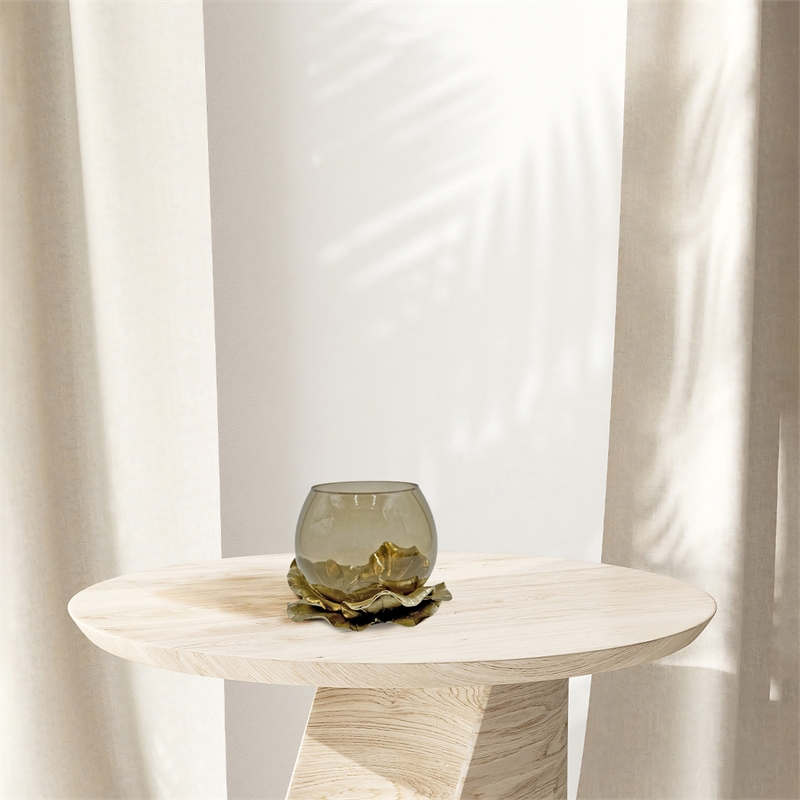 Bergamo Art 8Inch Wide Decorative Handmade Aluminum and Glass Round Bowl in Gold