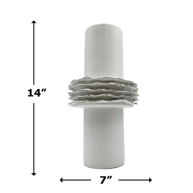 Bergamo Art 14 Inch Tall Modern White Ceramic Vase in White