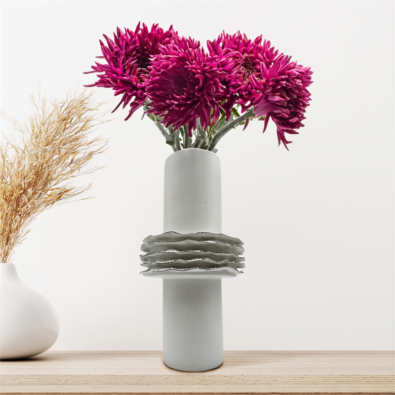 Bergamo Art 14 Inch Tall Modern White Ceramic Vase in White