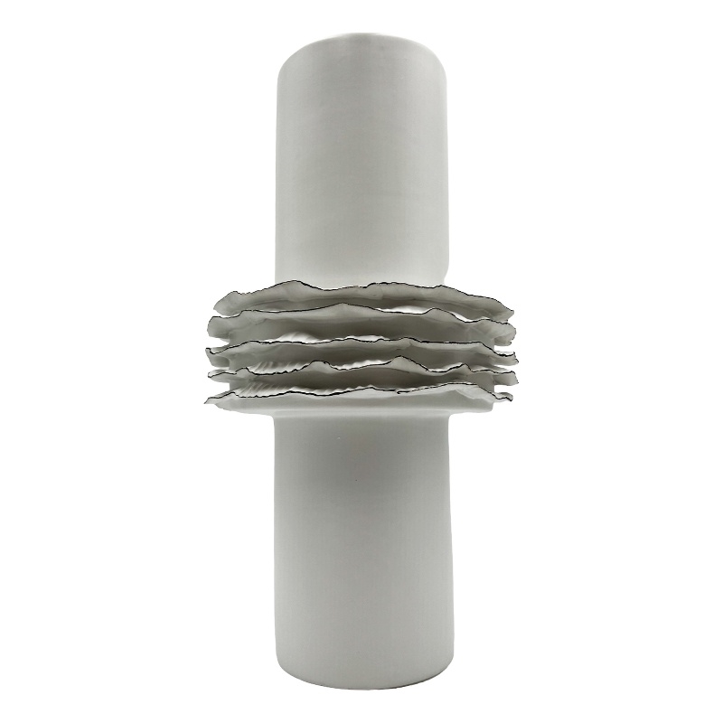 Bergamo Art 14 Inch Tall Modern White Ceramic Vase in White