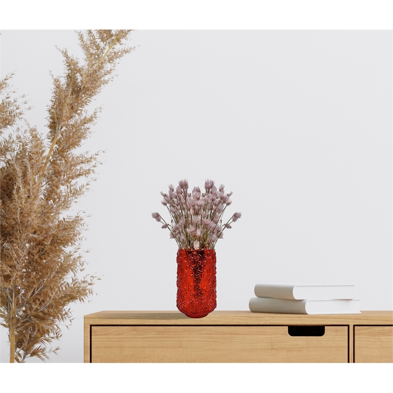 Bergamo Art 8 Inch Tall Decorative Handmade Glass Modern Flower Vase in Red
