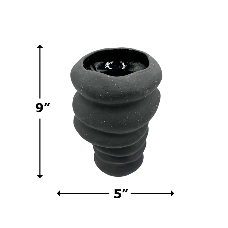 Bergamo Art 9 Inch Tall Modern Black Ceramic Vase in Black