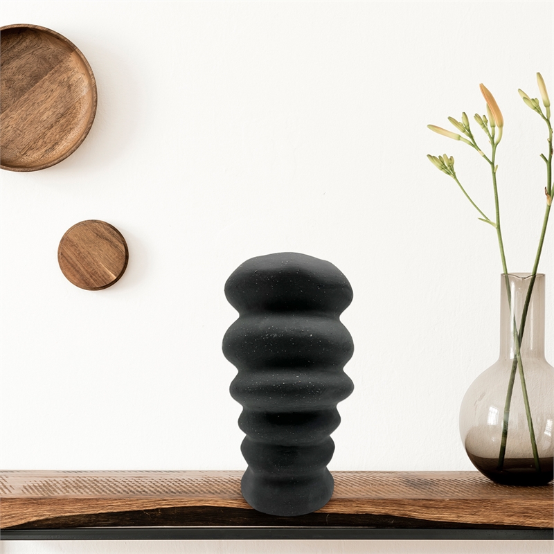 Bergamo Art 9 Inch Tall Modern Black Ceramic Vase in Black