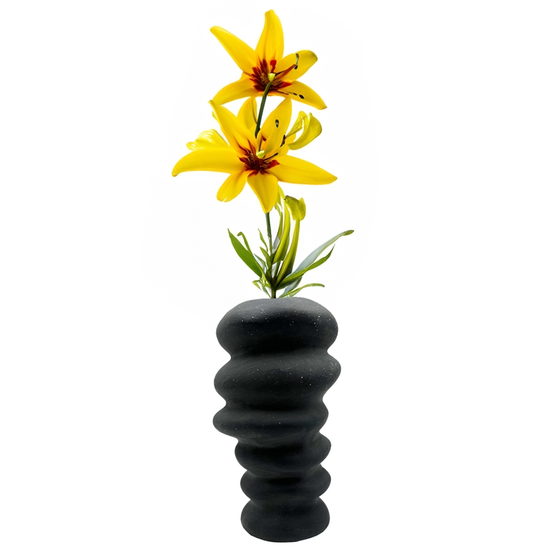 Bergamo Art 9 Inch Tall Modern Black Ceramic Vase in Black