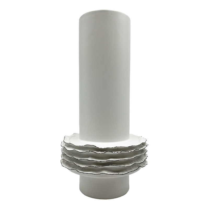 Bergamo Art 14 Inch Tall Modern White Ceramic Vase in White