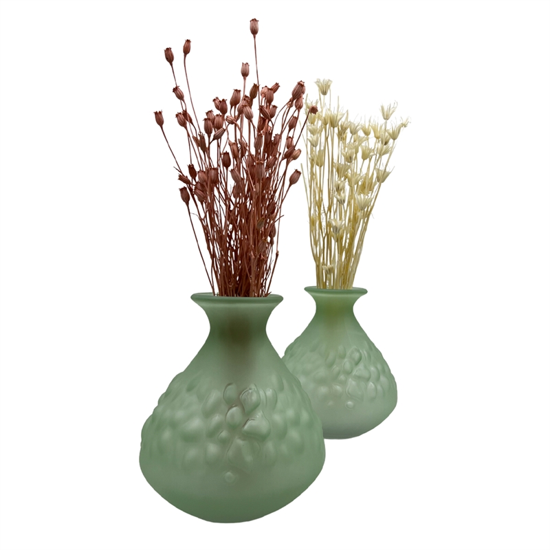 Bergamo Art Set of 2 Decorative Handmade Glass Bud Vases for Flowers in Green