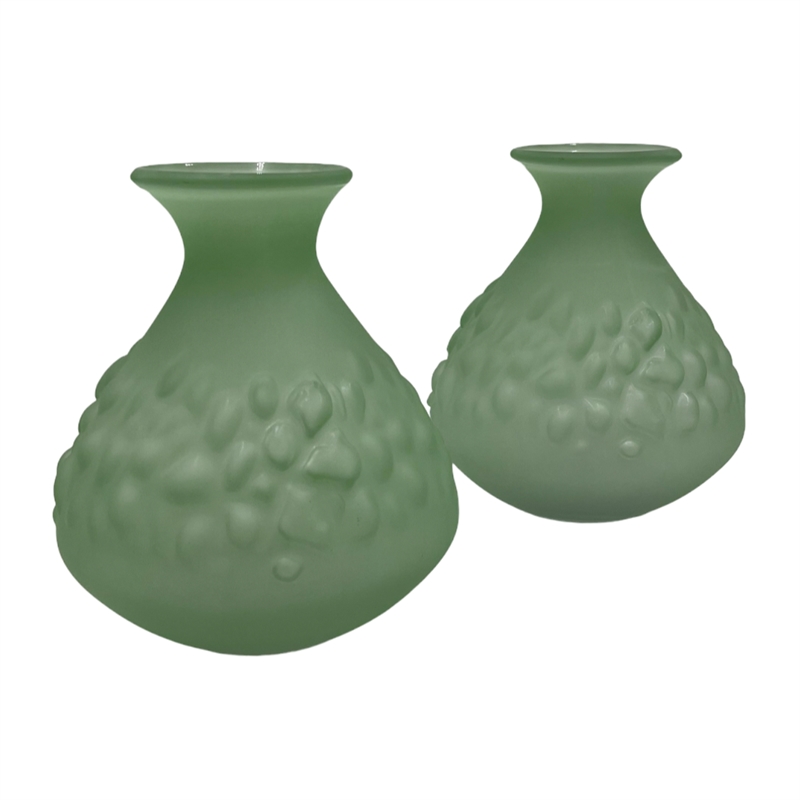 Bergamo Art Set of 2 Decorative Handmade Glass Bud Vases for Flowers in Green