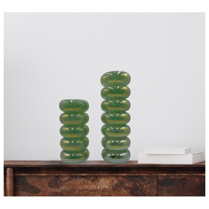 Bergamo Art Set of 2 Decorative Handmade Glass Bubble Vases for Flowers in Green