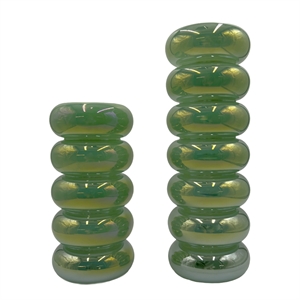 Bergamo Art Set of 2 Decorative Handmade Glass Bubble Vases for Flowers in Green