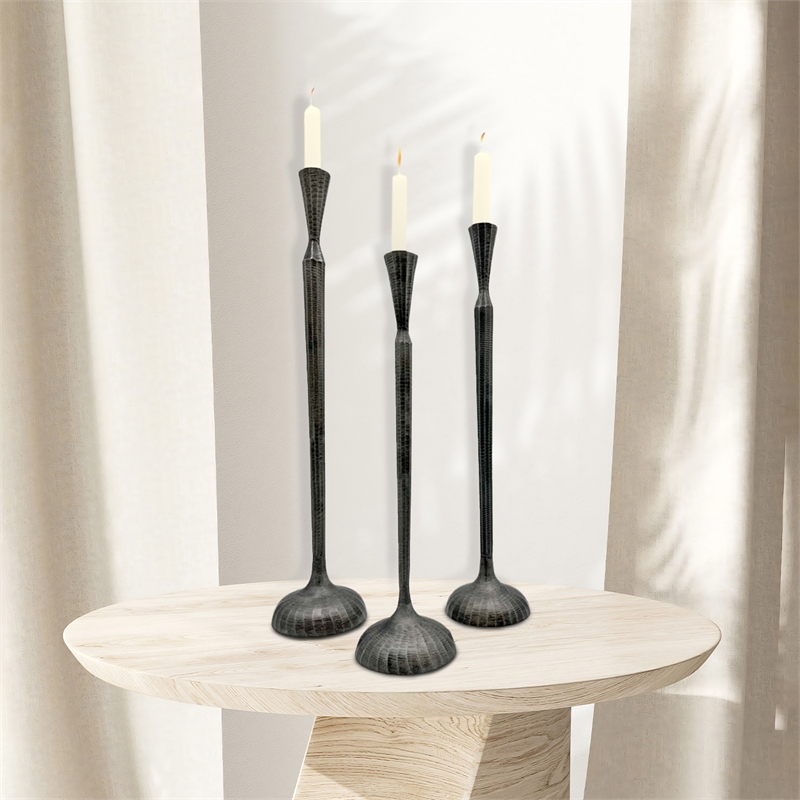 Bergamo Art Set of 3 Decorative Handmade Aluminum Modern Candleholders in Bronze