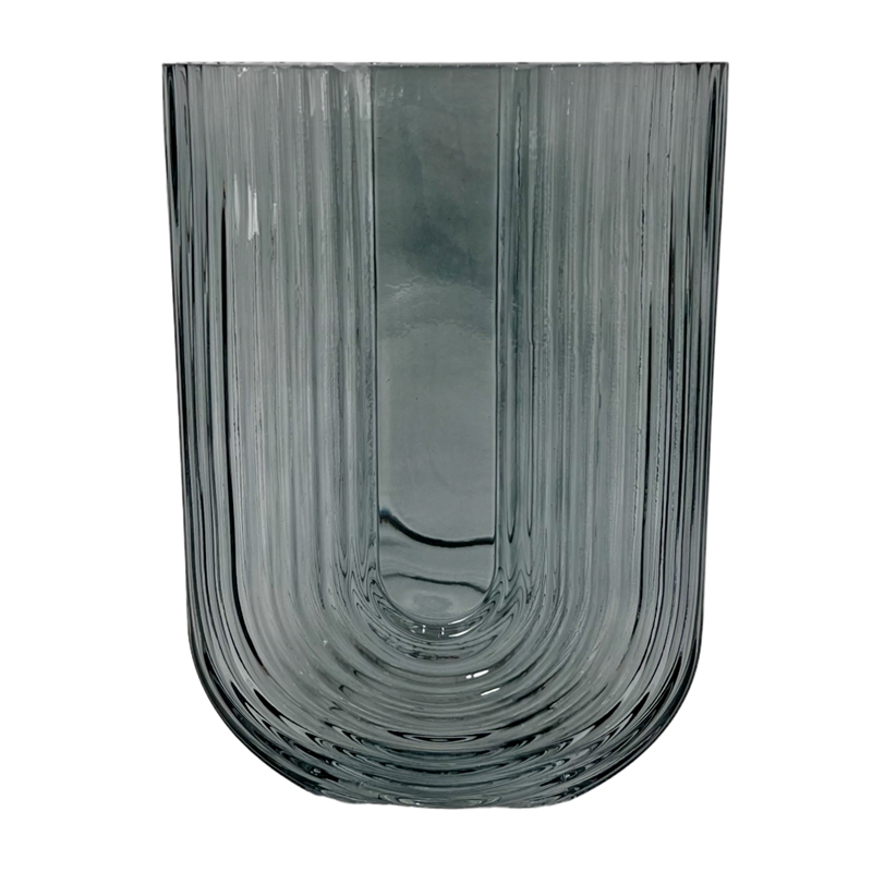 Bergamo Art 9 Inch Tall Decorative Handmade Glass U-shape Flower Vase in Blue