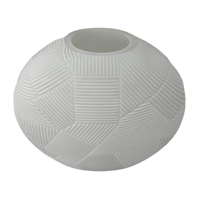 Bergamo Art 8 Inch Wide Decorative Handmade Glass Round Flower Vase in White