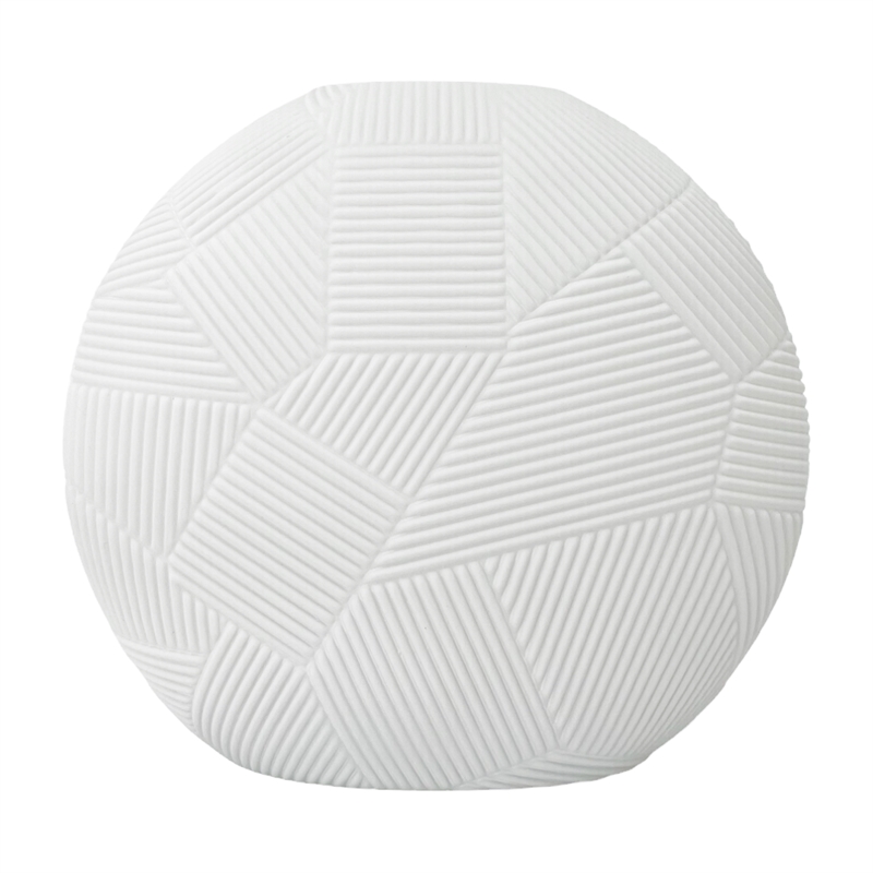 Bergamo Art 8 Inch Wide Decorative Handmade Glass Round Flower Vase in White