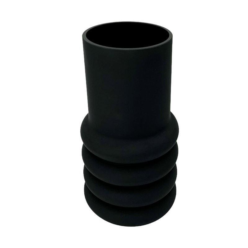 Bergamo Art 11 Inch Tall Decorative Handmade Glass Cylinder Flower Vase in Black