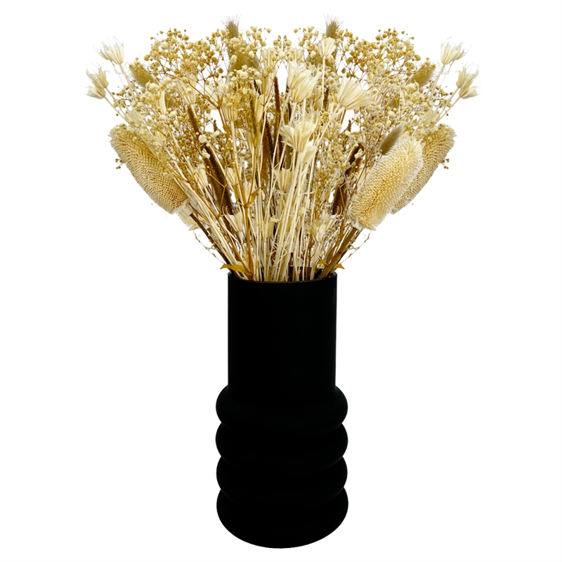 Bergamo Art 11 Inch Tall Decorative Handmade Glass Cylinder Flower Vase in Black