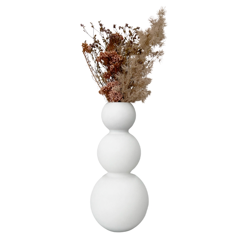 Bergamo Art 13 Inch Tall Handmade Glass Artistic Round Flower Vase in White