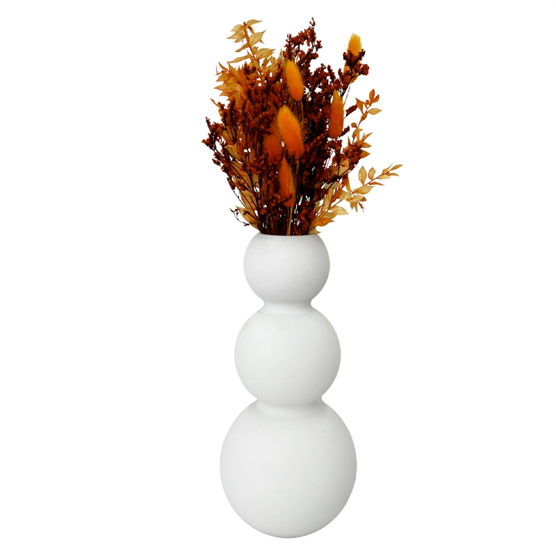 Bergamo Art 13 Inch Tall Handmade Glass Artistic Round Flower Vase in White