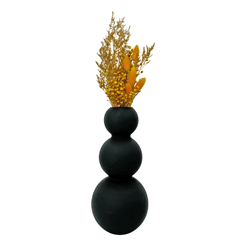 Bergamo Art 13 Inch Tall Handmade Glass Artistic Round Flower Vase in Black