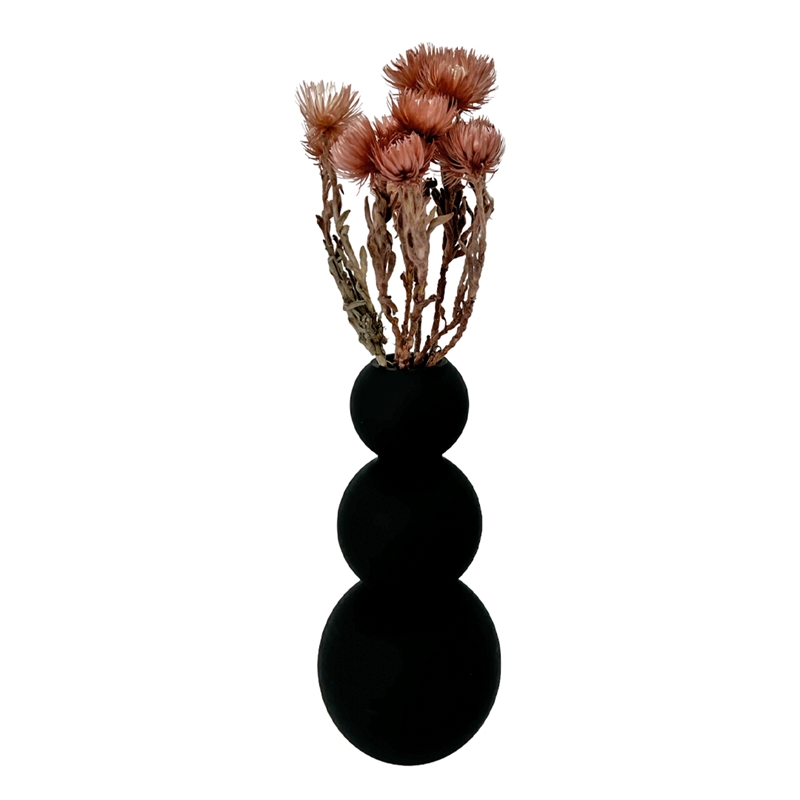Bergamo Art 13 Inch Tall Handmade Glass Artistic Round Flower Vase in Black