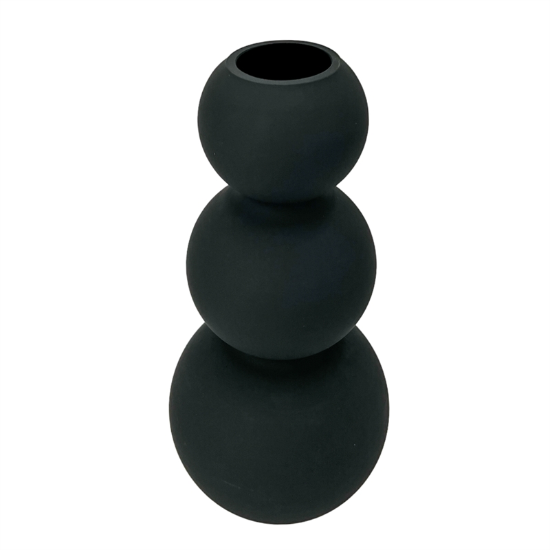 Bergamo Art 13 Inch Tall Handmade Glass Artistic Round Flower Vase in Black