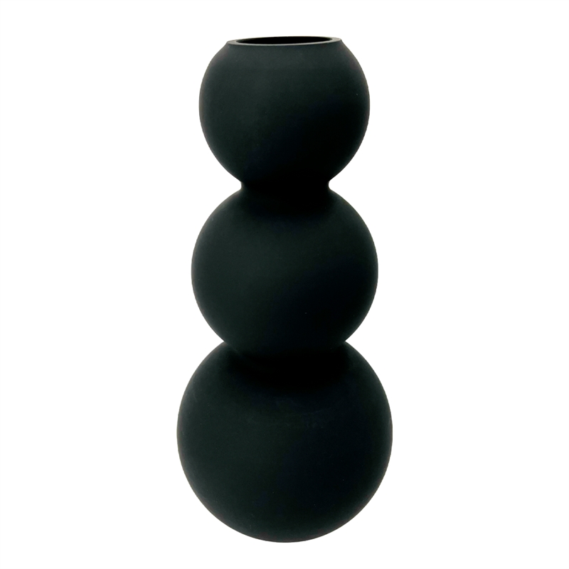 Bergamo Art 13 Inch Tall Handmade Glass Artistic Round Flower Vase in Black