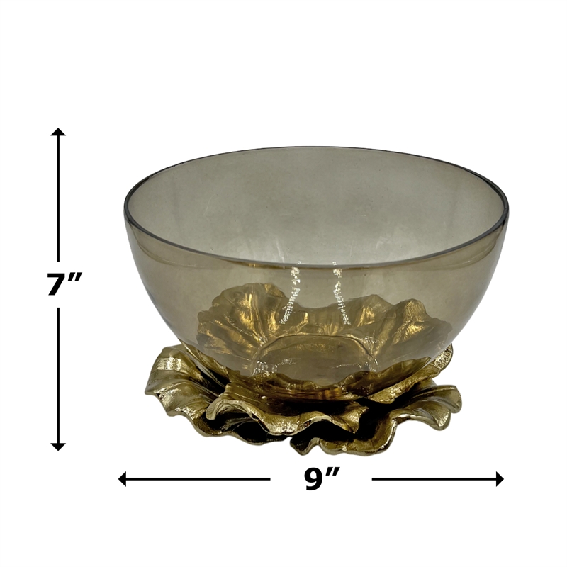 Bergamo Art 9 Inch Wide Decorative Handmade Aluminum and Glass Round Bowl Brown