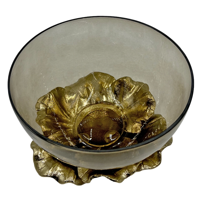 Bergamo Art 9 Inch Wide Decorative Handmade Aluminum and Glass Round Bowl Brown