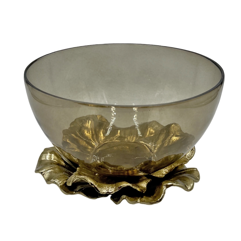 Bergamo Art 9 Inch Wide Decorative Handmade Aluminum and Glass Round Bowl Brown