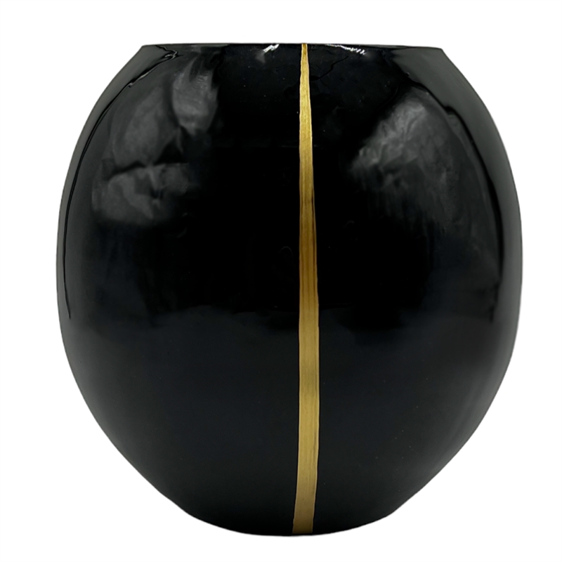 Bergamo Art Set of 2 Decorative Handmade Glass Round Flower Vase in Black