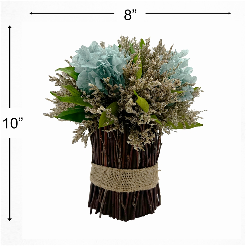 Bergamo Art Preserved 10 Inch Decorative Hydrangea Standing Topiary Plant Green