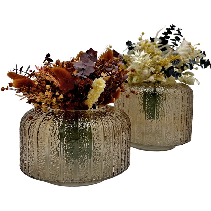 Bergamo Art Set of 2 Decorative Handmade Glass Vases for Flowers in Brown