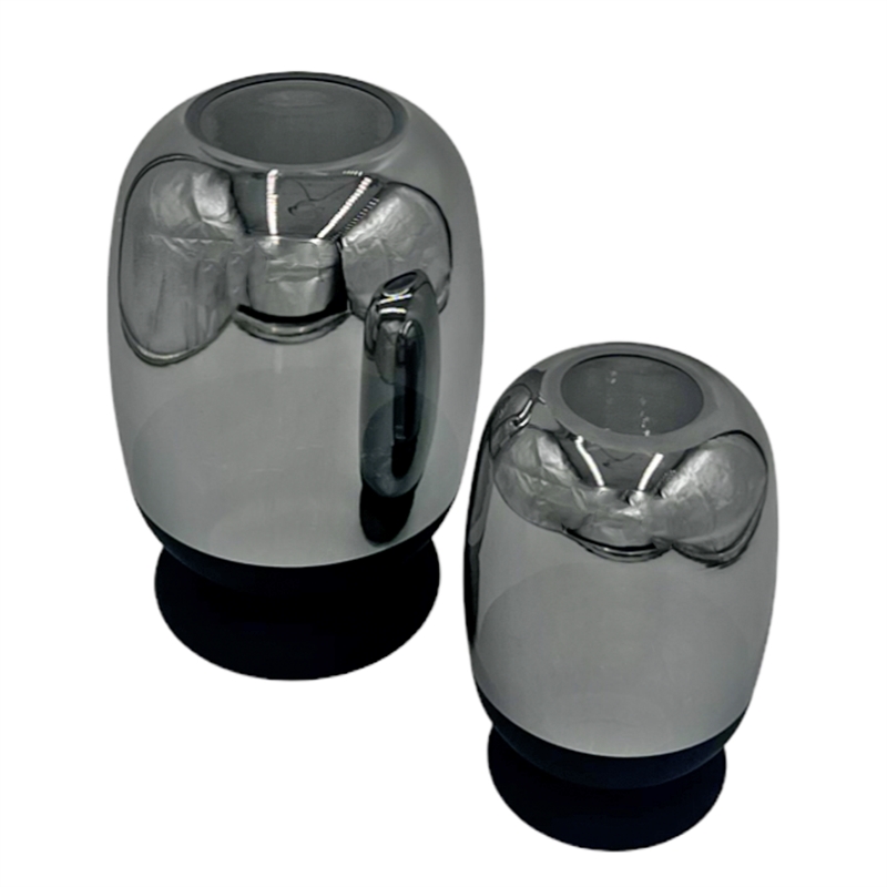 Bergamo Art Set of 2 Decorative Handmade Glass Flower Vases in Black and Silver