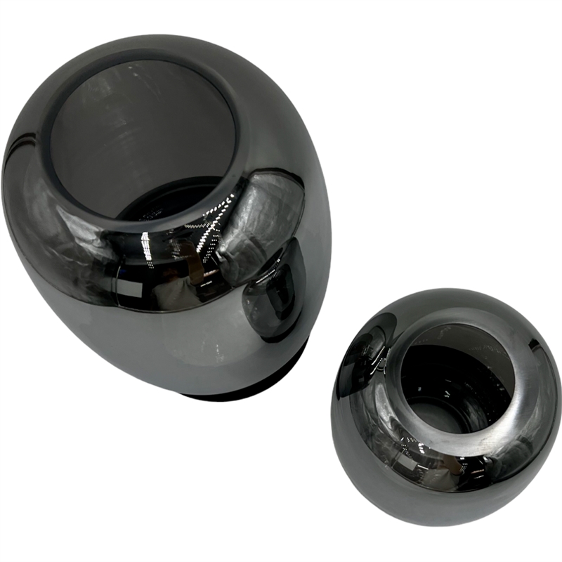 Bergamo Art Set of 2 Decorative Handmade Glass Flower Vases in Black and Silver