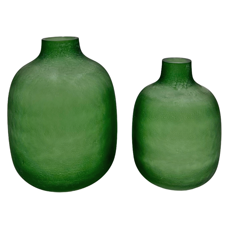 Bergamo Art Set of 2 Decorative Handmade Glass  Bottle Flower Vases in Green