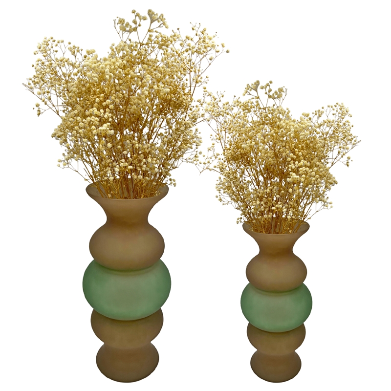 Bergamo Art Set of 2 Handmade Glass Bubble Flower Vases in Green and Brown