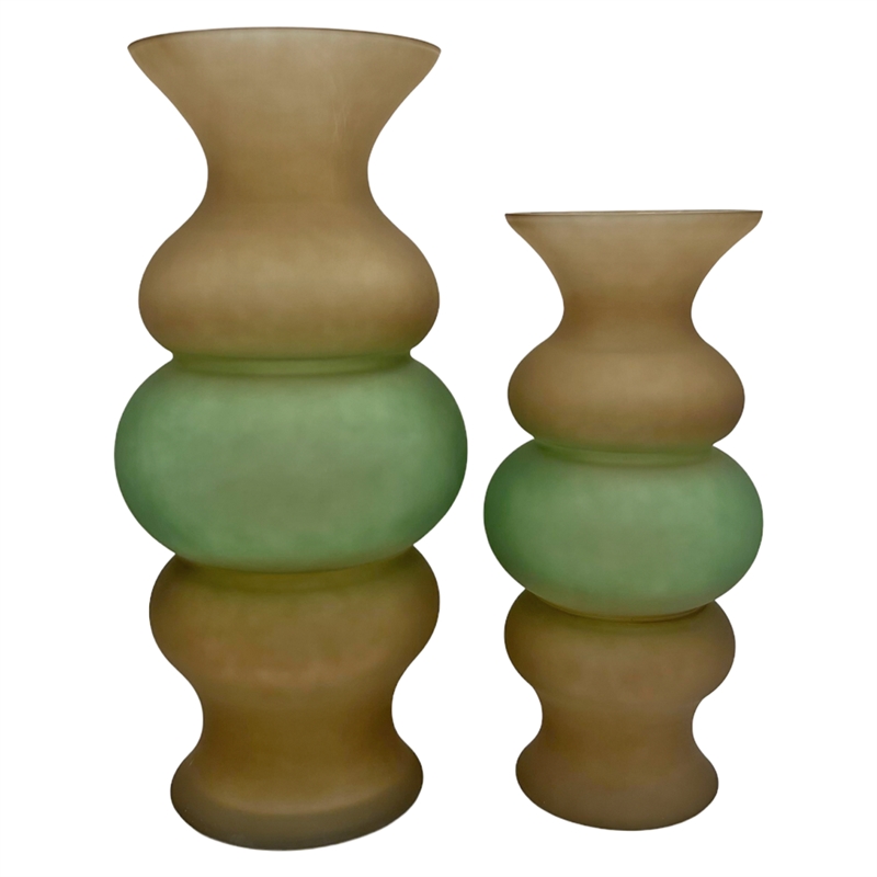 Bergamo Art Set of 2 Handmade Glass Bubble Flower Vases in Green and Brown