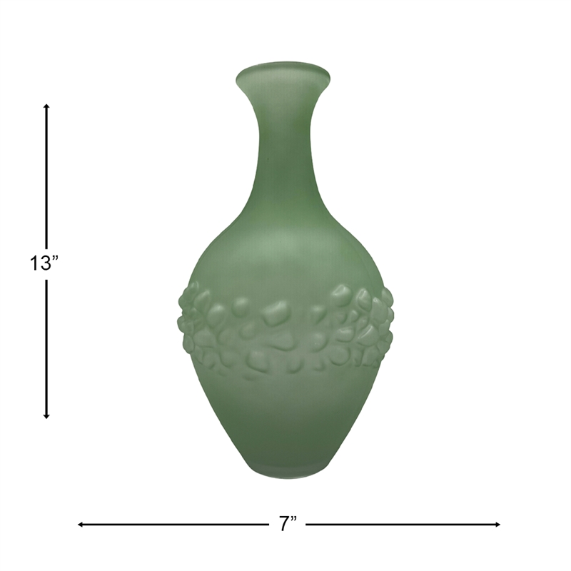 Bergamo Art Set of 2 Decorative Handmade Glass Trumpet Vase for Flowers in Green